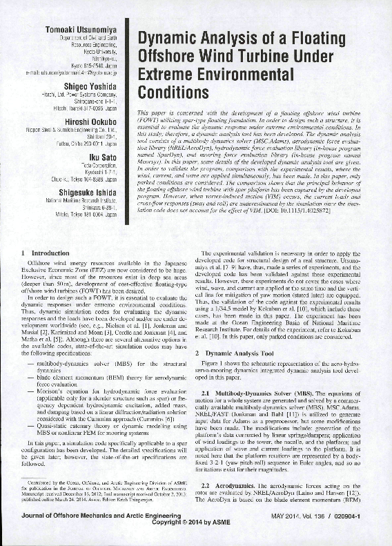 (PDF) Dynamic Analysis of a Floating Offshore Wind Turbine Under ...
