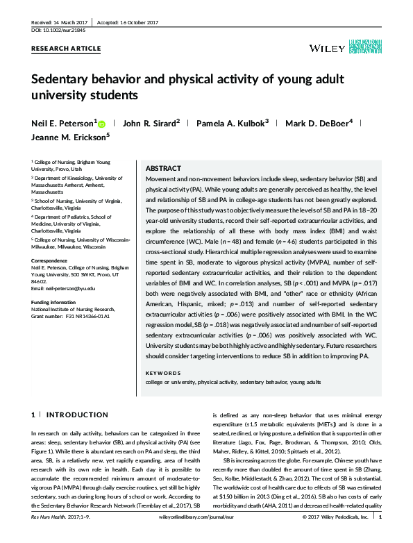 (PDF) Sedentary behavior and physical activity of young adult ...