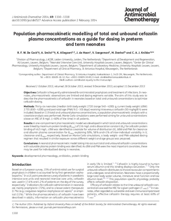 (PDF) Population pharmacokinetic modelling of total and unbound ...