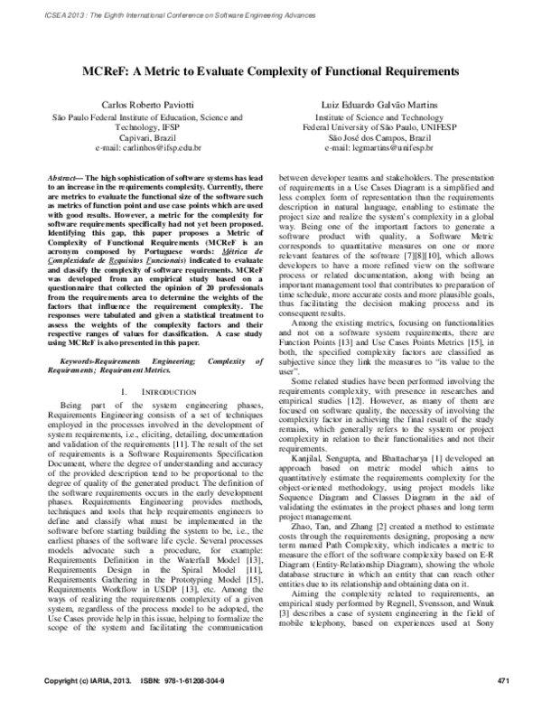 (PDF) MCReF: A Metric to Evaluate Complexity of Functional Requirements