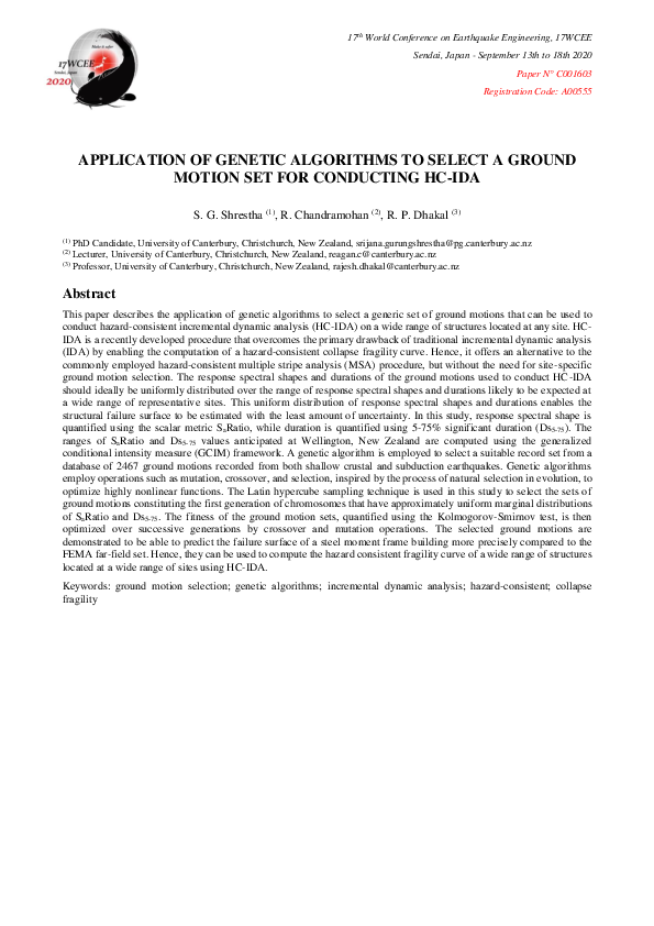 (PDF) Selecting a Ground Motion Set for Conducting HC-Ida Using Genetic ...
