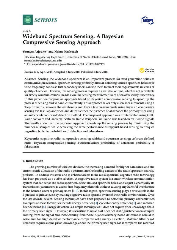 (PDF) Wideband Spectrum Sensing: A Bayesian Compressive Sensing Approach