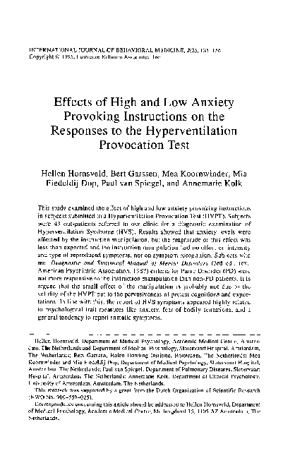 (PDF) Effects of high and low anxiety provoking instructions on the ...