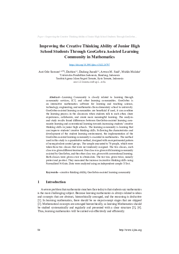 (PDF) Improving the Creative Thinking Ability of Junior High School ...