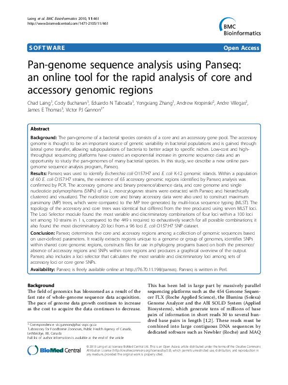(PDF) Pan-genome sequence analysis using Panseq: an online tool for the ...