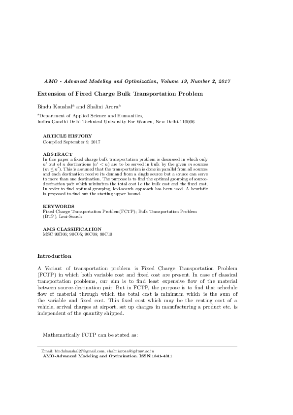 (PDF) Extension of Fixed Charge Bulk Transportation Problem