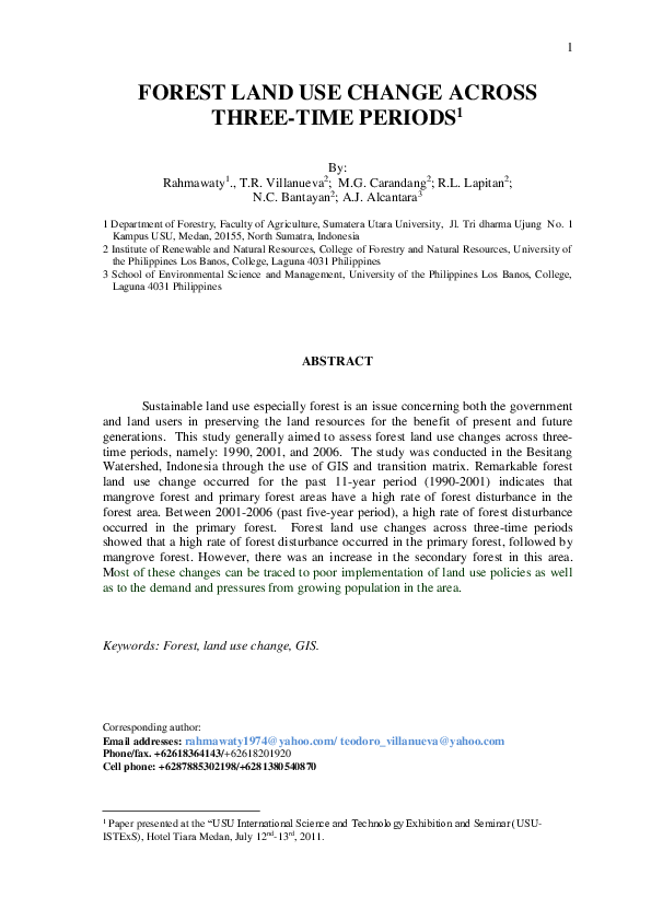 (PDF) Forest Land use Change Across Three-Time Periods