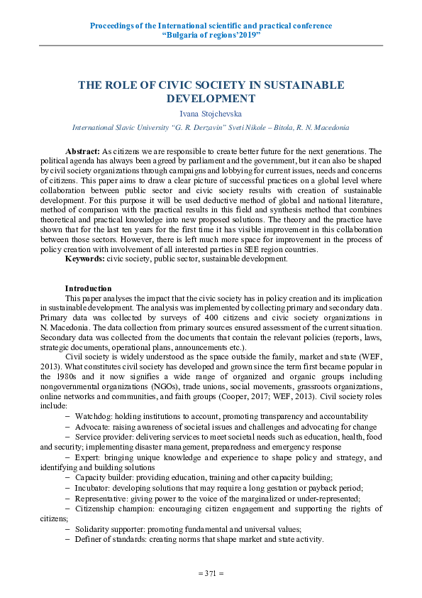 (PDF) The Role of Civic Society in Sustainable Development