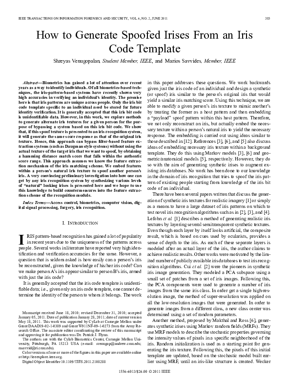 (PDF) How to Generate Spoofed Irises From an Iris Code Template