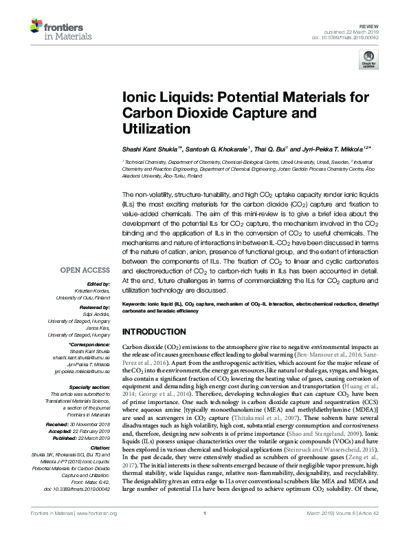 (PDF) Ionic Liquids: Potential Materials for Carbon Dioxide Capture and ...
