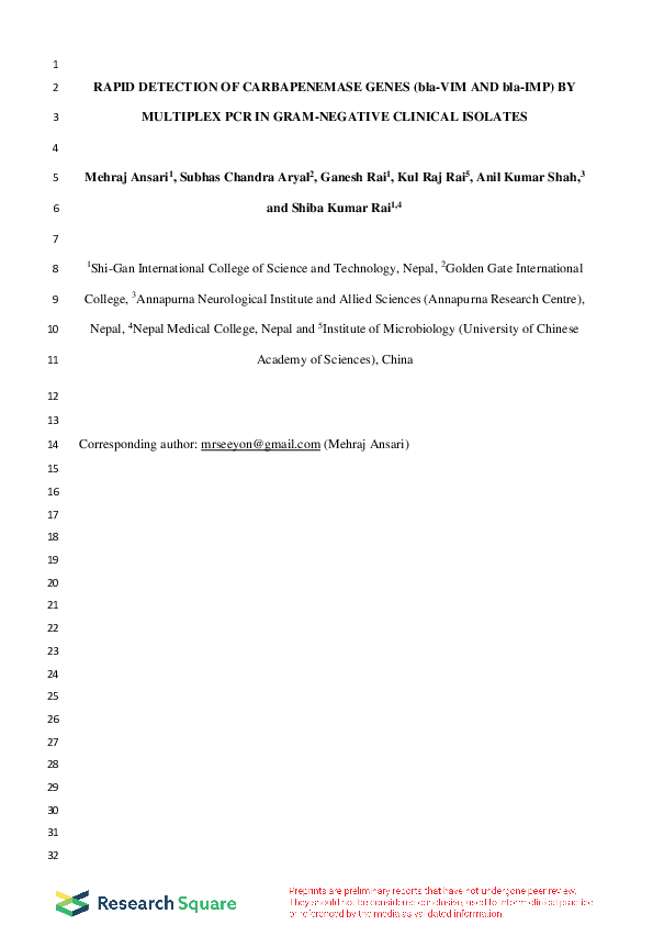 (PDF) Rapid Detection of Carbapenemase Genes (Bla-Vim And Bla-Imp) By ...