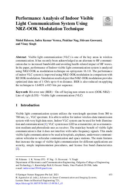 (PDF) Performance Analysis of Indoor Visible Light Communication System ...