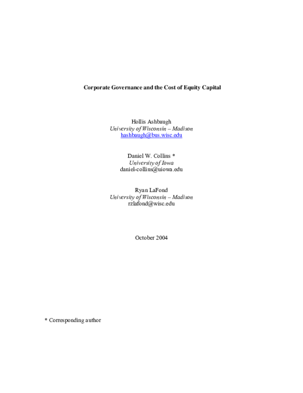 (PDF) Corporate Governance and the Cost of Equity Capital