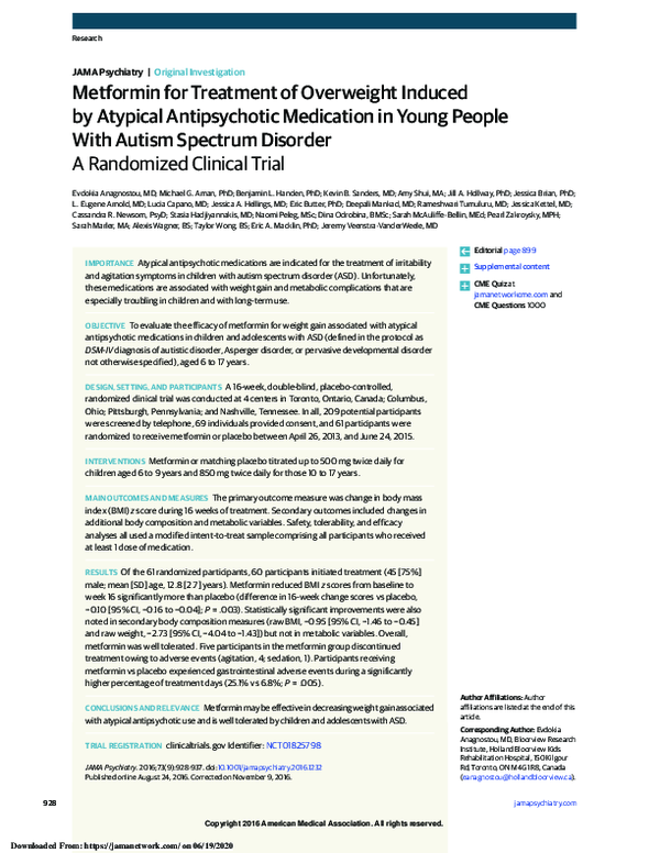 (PDF) Metformin for Treatment of Overweight Induced by Atypical ...