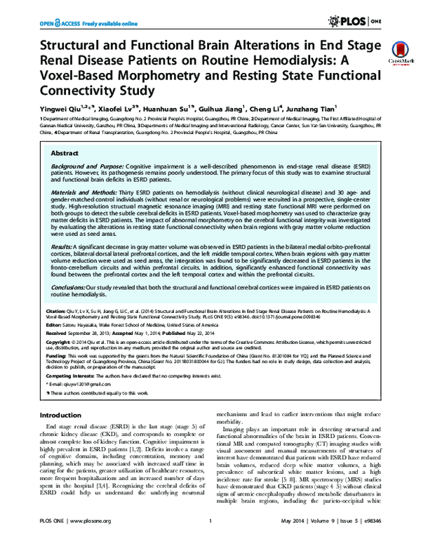 (PDF) Structural and functional brain alterations in end stage renal ...