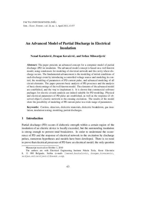 (PDF) An advanced model of partial discharge in electrical insulation