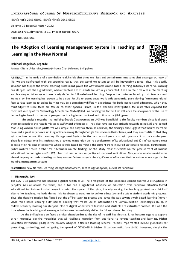 (PDF) The Adoption of Learning Management System in Teaching and ...