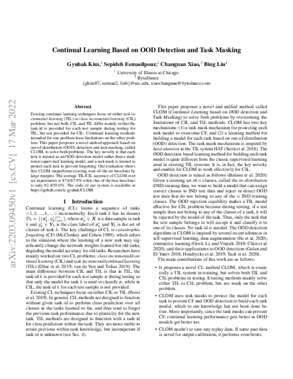 (PDF) Continual Learning Based on OOD Detection and Task Masking