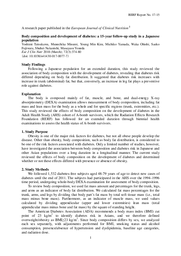 (PDF) Body composition and development of diabetes: a 15-year follow-up ...