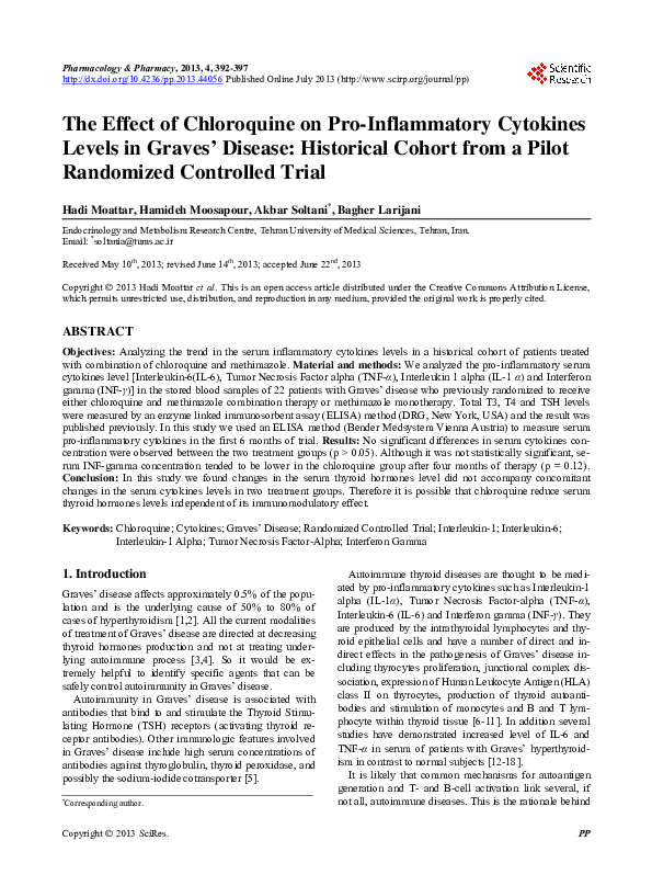 (PDF) The Effect of Chloroquine on Pro-Inflammatory Cytokines Levels in ...