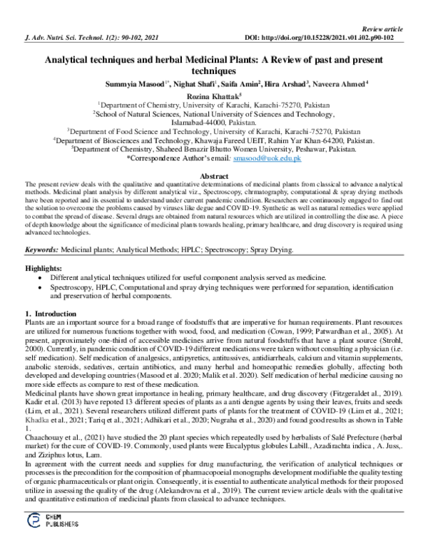 (PDF) Analytical techniques and herbal Medicinal Plants: A Review of ...