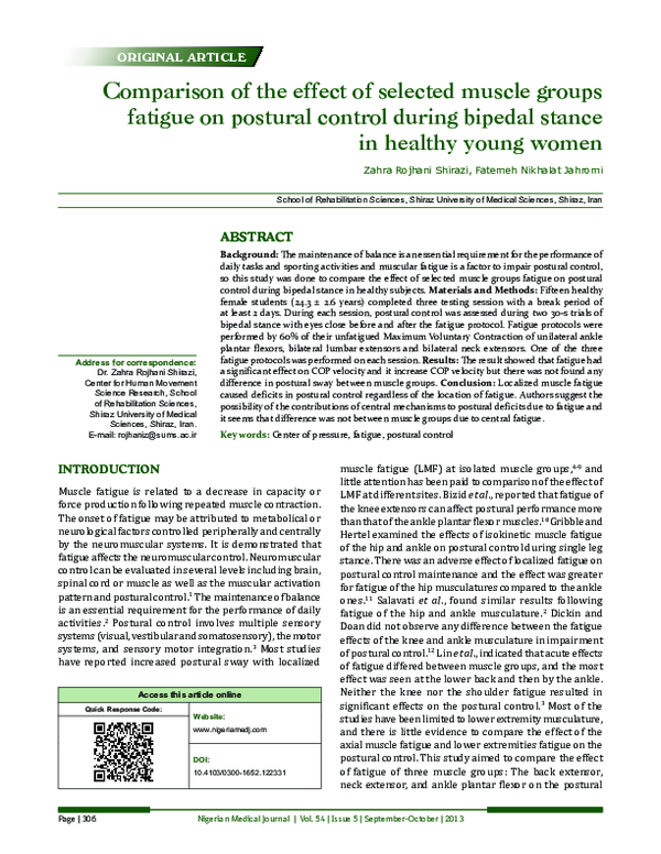(PDF) Comparison of the effect of selected muscle groups fatigue on ...