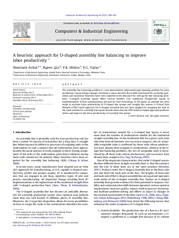 (PDF) A heuristic approach for U-shaped assembly line balancing to ...