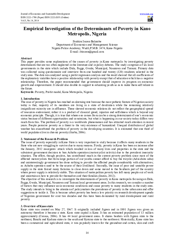 (PDF) Empirical Investigation of the Determinants of Poverty in Kano ...