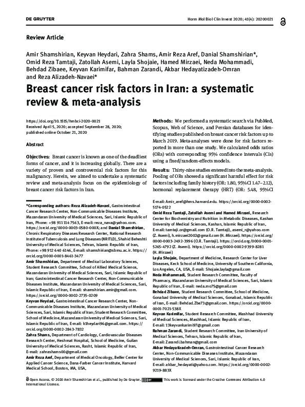 (PDF) Breast Cancer Risk Factors in Iran: A Systematic Review and Meta ...
