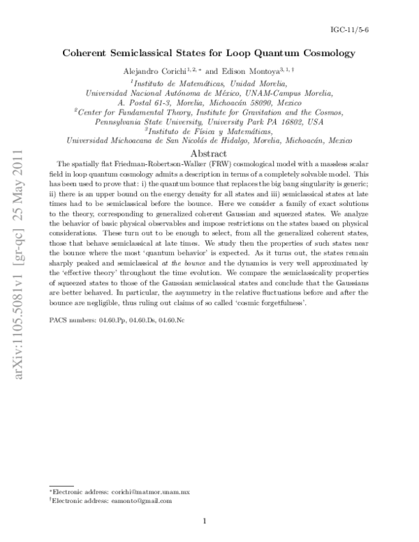 (PDF) Coherent semiclassical states for loop quantum cosmology