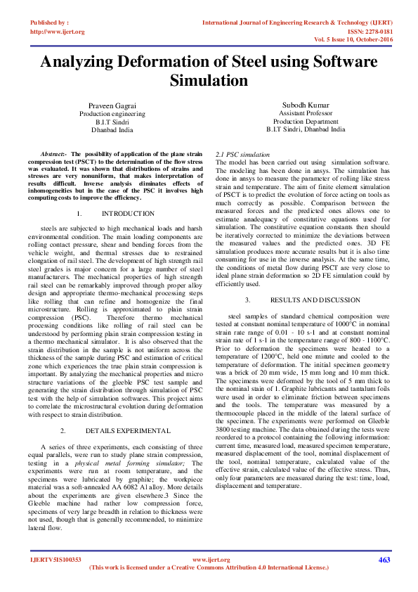 (PDF) Analyzing Deformation of Steel using Software Simulation