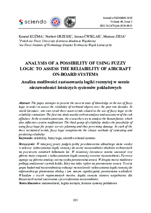 (PDF) Analysis of a Possibility of Using Fuzzy Logic to Assess the ...