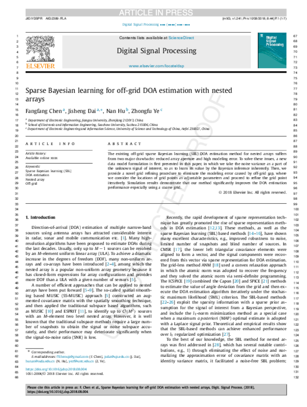 (PDF) Sparse Bayesian learning for off-grid DOA estimation with ...