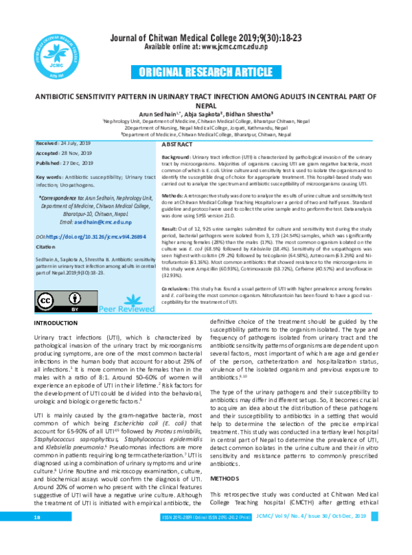 (PDF) Antibiotic sensitivity pattern in urinary tract infection among ...
