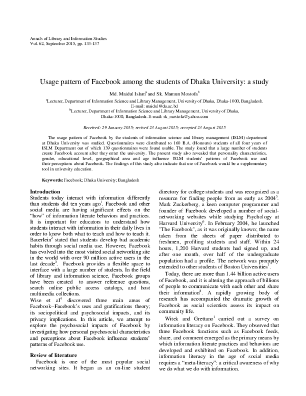(PDF) Usage pattern of Facebook among the students of Dhaka University ...