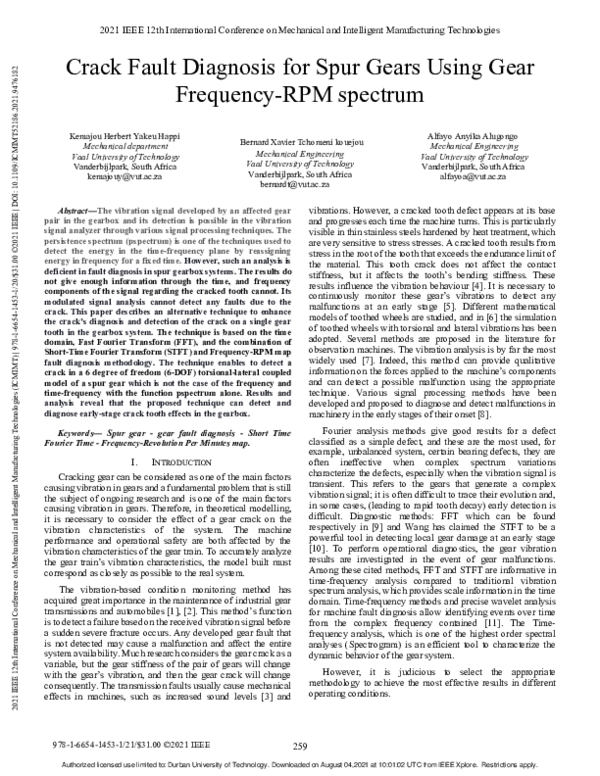 (PDF) Crack Fault Diagnosis for Spur Gears Using Gear Frequency-RPM ...