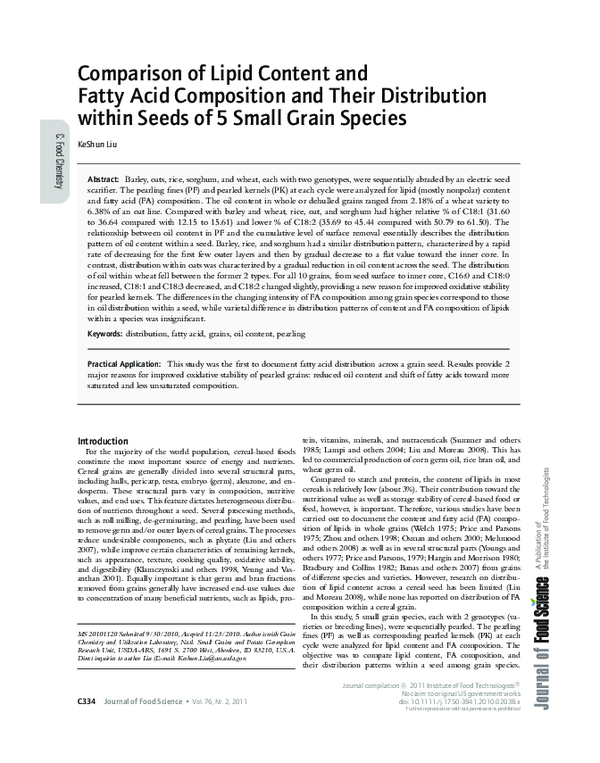 (PDF) Comparison of Lipid Content and Fatty Acid Composition in the ...