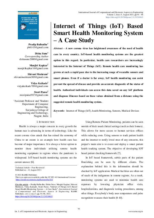 Pdf Internet Of Things Iot Based Smart Health Monitoring System A Case Study Pdf Internet Of Things Iot Based Smart Health Monitoring System A Case Study