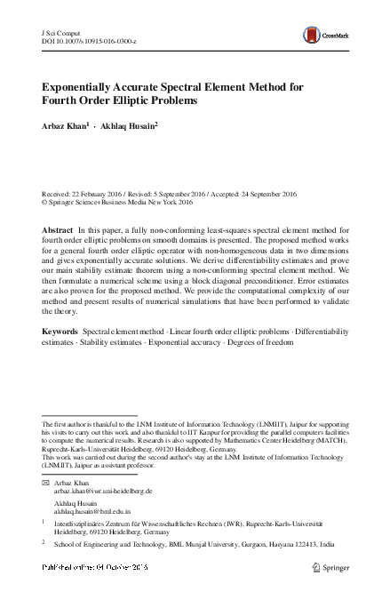(PDF) Exponentially Accurate Spectral Element Method for Fourth Order ...