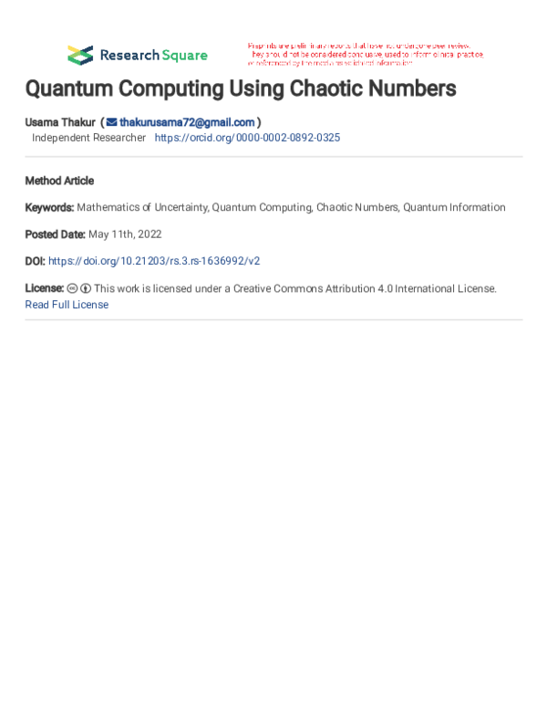 (PDF) Quantum Computing Using Chaotic Numbers