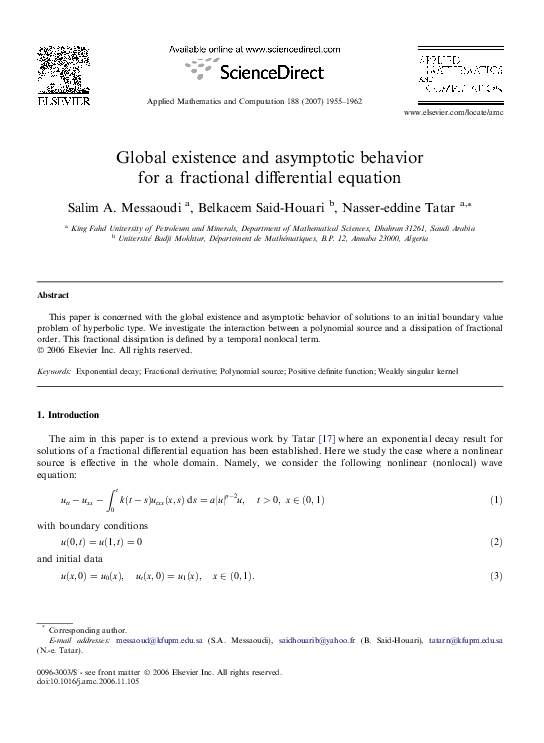 (PDF) Global existence and asymptotic behavior for a fractional ...