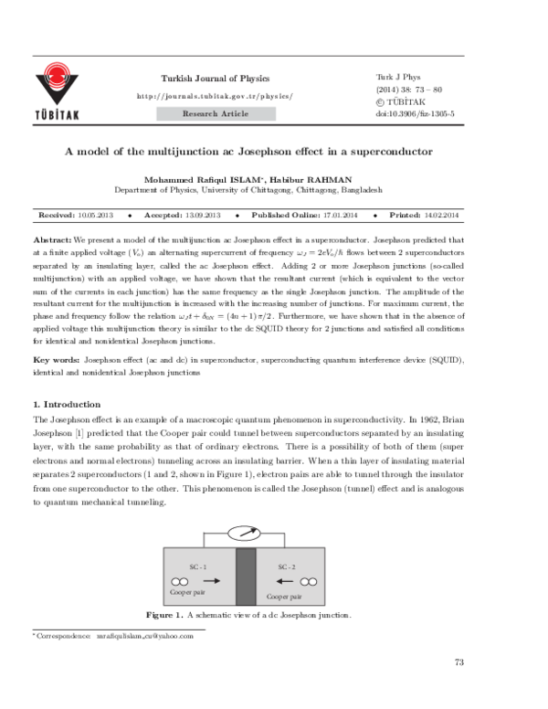 (PDF) A model of the multijunction ac Josephson effect in a superconductor