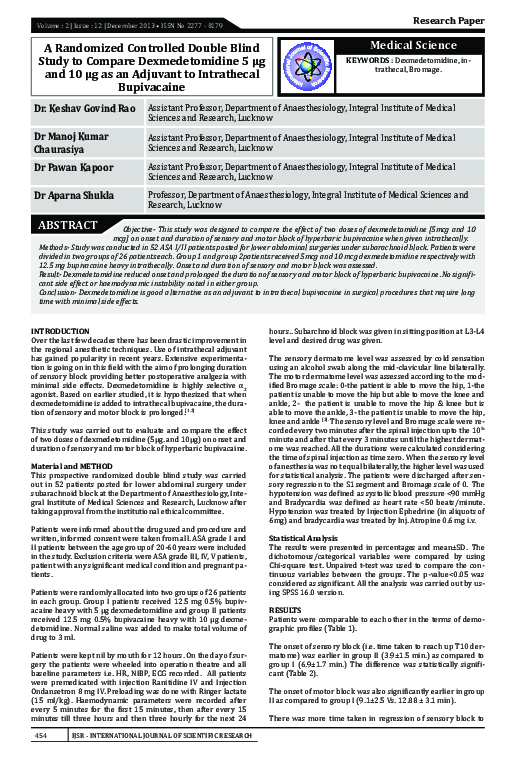 (PDF) A Randomized Controlled Double Blind Study to Compare ...