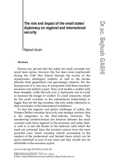 (PDF) The role and impact of the small states diplomacy on regional and ...