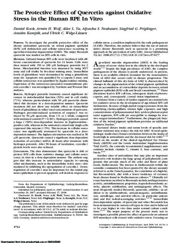 (PDF) The Protective Effect of Quercetin against Oxidative Stress in ...