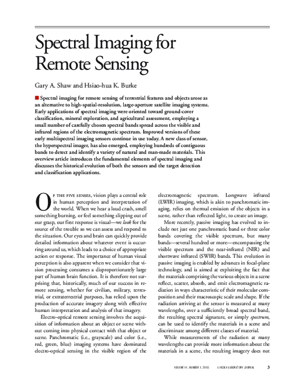 (PDF) Spectral imaging for remote sensing