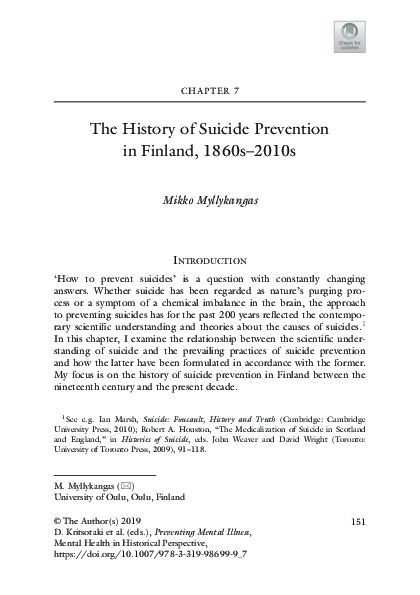 (PDF) Preventing Mental Illness: Past, Present and Future
