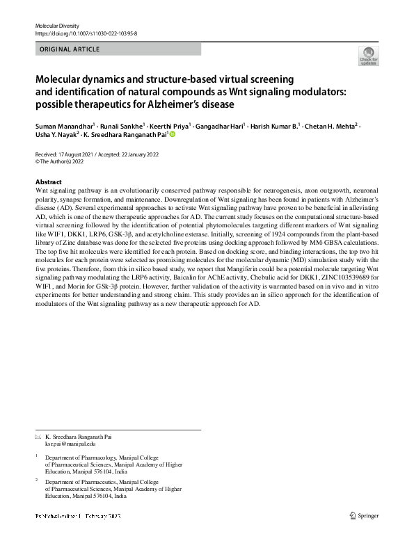 (PDF) Molecular dynamics and structure-based virtual screening and ...