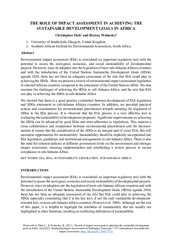 (PDF) The role of impact assessment in achieving the sustainable