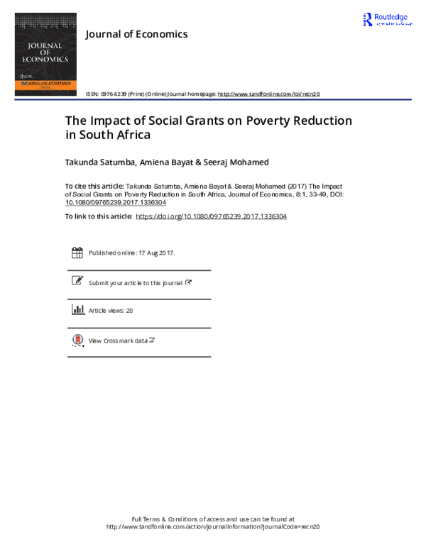 (PDF) The Impact of Social Grants on Poverty Reduction in South Africa